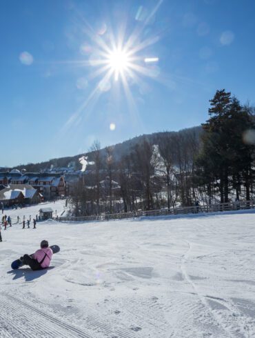 making my return to the world of skiing, skiing on a mountain at sugarbush surrounded by trees