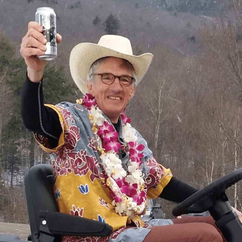 Man on beer and tractor
