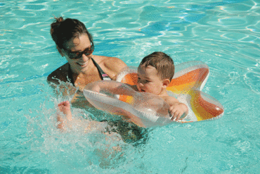 mother and child swimming, clay brook hotel