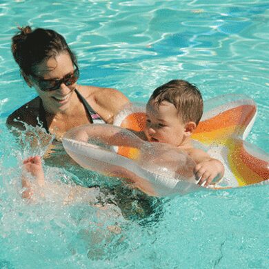 mother and child swimming, clay brook hotel