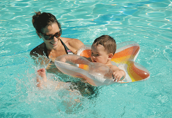 mother and child swimming, clay brook hotel